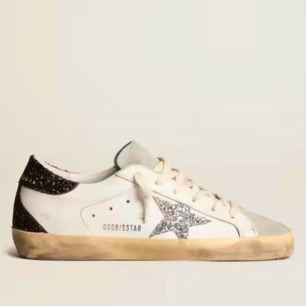 Sapatilhas Golden Goose Super-Star - Brancas com Preto Brilhante